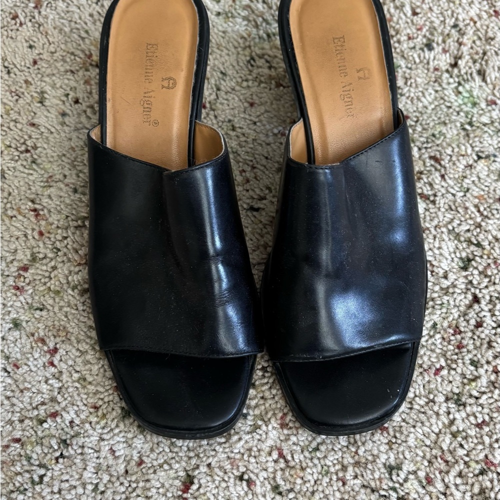 Vintage Etienne Aigner Black Leather Mules